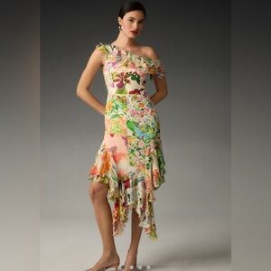 Mandira Wirk Off-The-Shoulder Asymmetrical Midi Dress - Size S